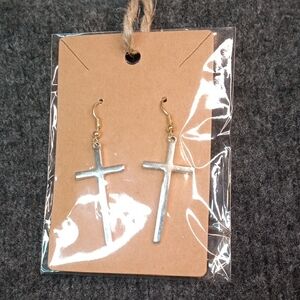 Silver Cross Dangle Earrings
